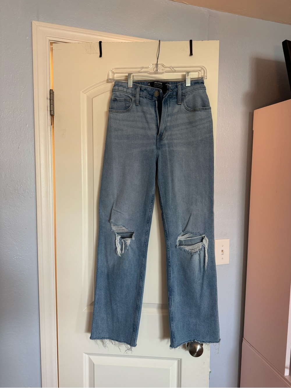 Hollister Light Blue Straight Leg Distressed Jeans